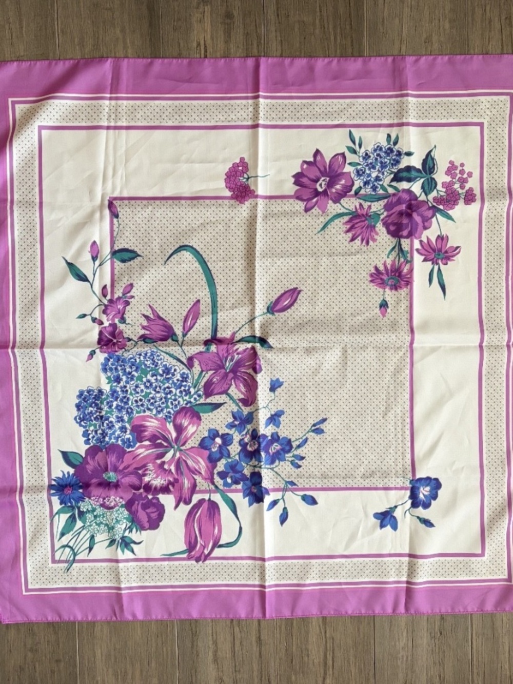 Purple White Floral Satin Scarf 30x30 Square Polyester Head Neck Hair Wrap